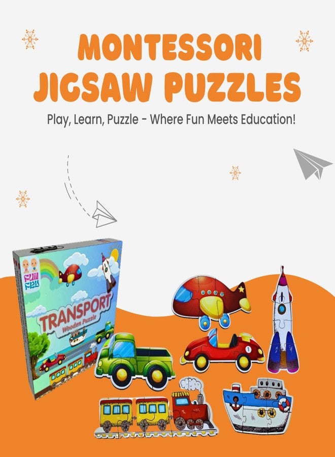 FUN FRY Montessori Wooden Puzzles for Kids Ages 2-5 Years with 6 Different Shapes - Educational Toddler Puzzle Toys- Gift for 2 Year Old Boys Girls (Vehicle Wooden Puzzle) - Image 2